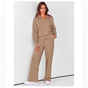 Tan Zip-Up Sweatsuit Set